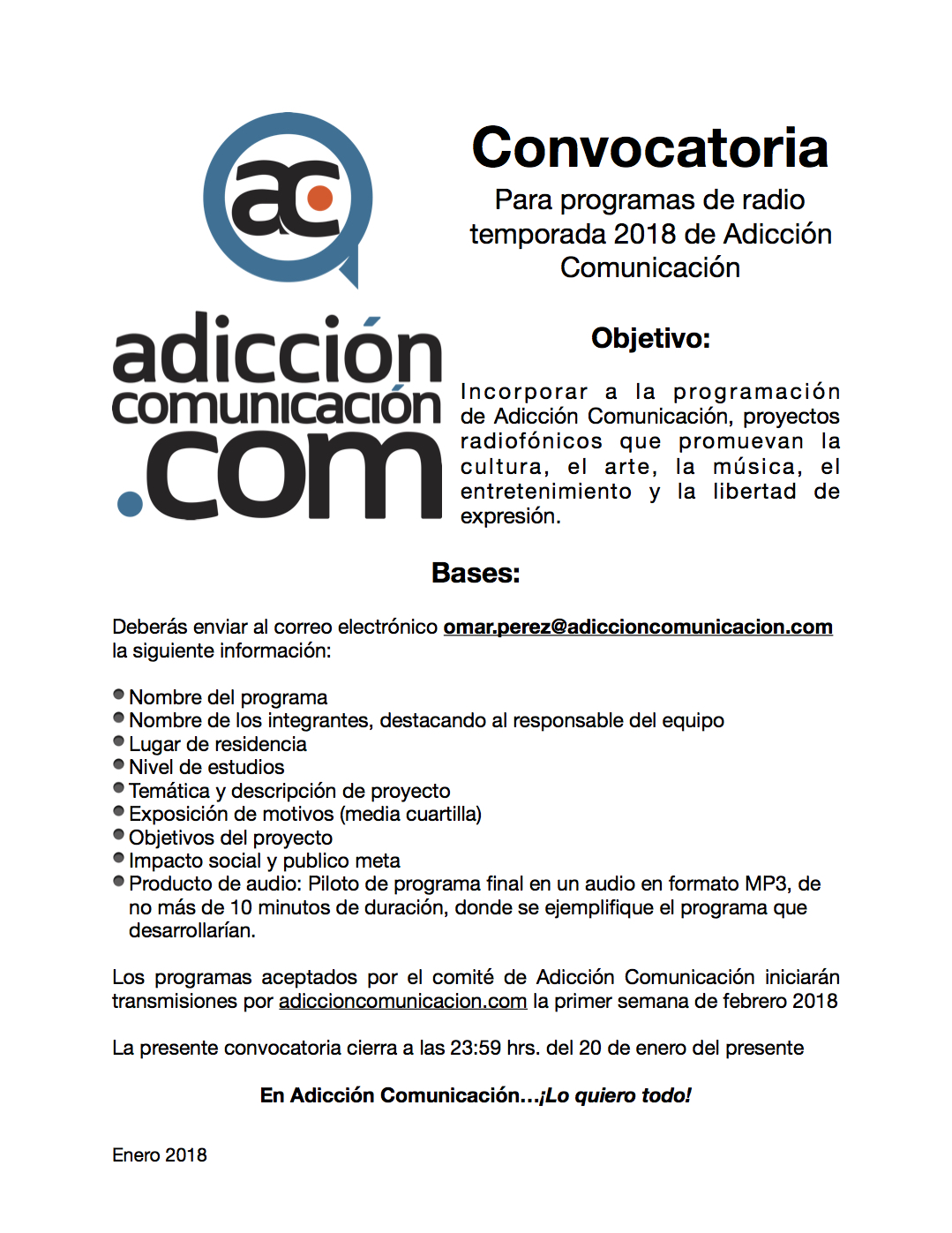 convocatoria radio 2018